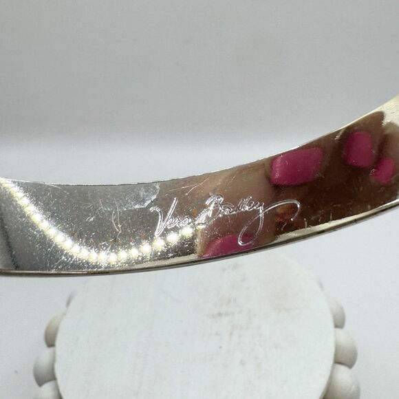 Vera Bradley Patterned Bangle Bracelet Silver Tone Signed Autumn Fall Colors - Picture 6 of 8